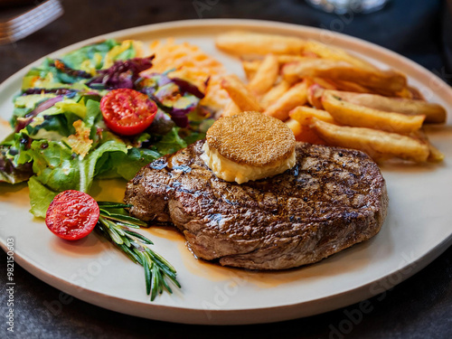 grilled steak with vegetables