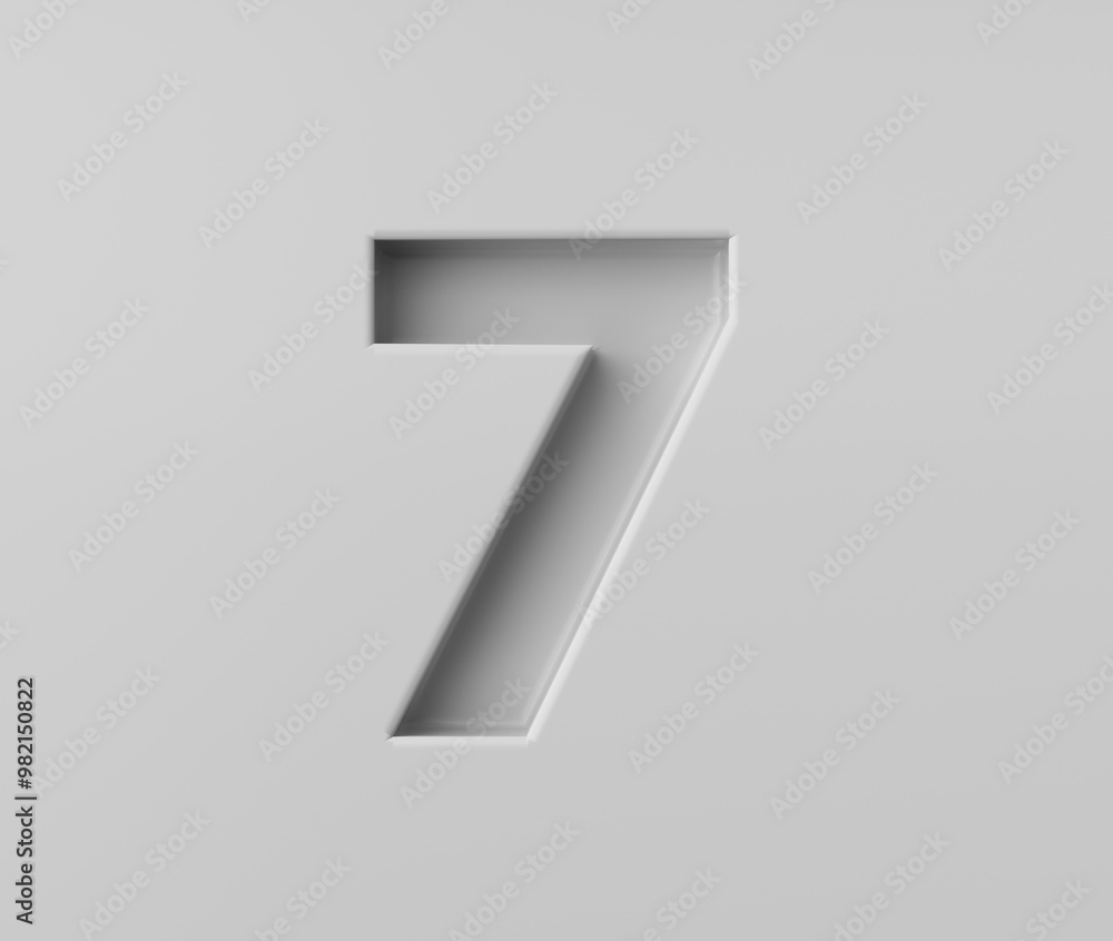 Sleek White Number 7 Seven With A Subtle Shadow Embossed Into Grey Background 3D Illustration Sleek White Number 7 Seven With A Subtle Shadow Embossed Into Grey Background 3D Illustration