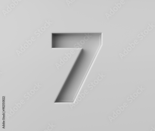 Sleek White Number 7 Seven With A Subtle Shadow Embossed Into Grey Background 3D Illustration