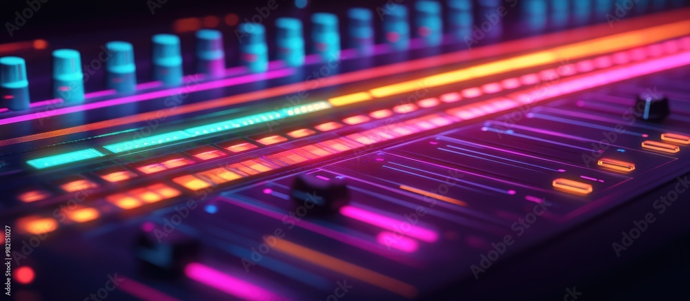 Illuminated fader on an audio mixing console Illuminated fader on an audio mixing console