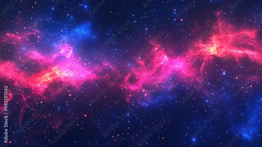 Naklejka premium A vibrant nebula with pink and blue hues in the night sky.