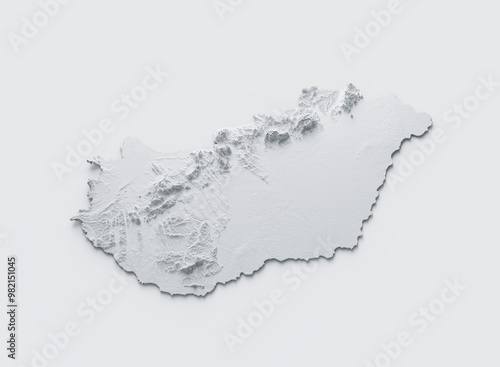 Photography Hungary Map Gray And White Shaded Relief Textured Map On White Background 3D Ill