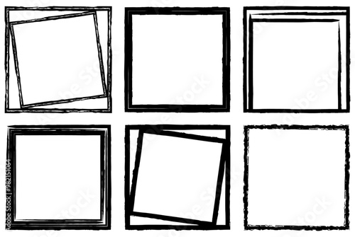 Set of black frames isolated on white. Vector square frame for text, certificate, pictures, diploma, banner. Old worn frame