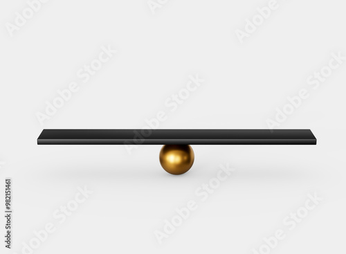 Photography A Black Balanced Seesaw On Shiny Golden Fulcrum Symbolizes Leverage And Equilibr