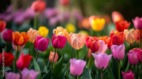 Colorful Tulips Blooming in a Spring Garden