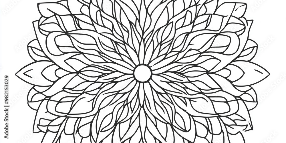Line art illustration of a simple mandala design featuring black ...