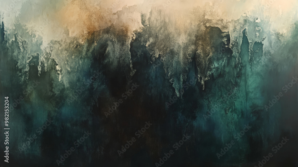 Obraz premium A rich watercolor oil painting with dark, moody tones of green, blue, and brown, creating a textured, earthy abstract background.