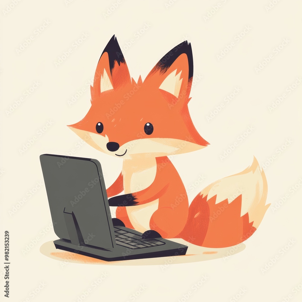 Obraz premium Fox On Laptop.