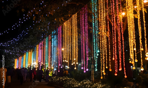 Series of colourful aakash kandil lights displayed in Pune city area photo