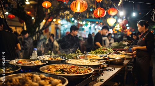 Vibrant Night Market Food Stall
