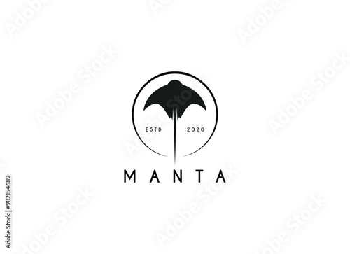 Silhouette of Tropical Manta Ray Fish Sea Life logo design