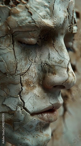 Cracked Face: A Surrealist Exploration of Decay and Emotion