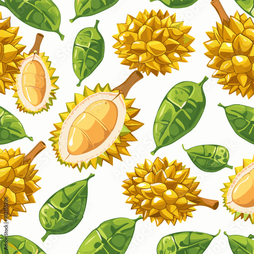durian fruit pattern, fabric design print, vector illustration with food