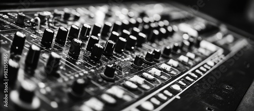 Close up of a soundboard in black and white