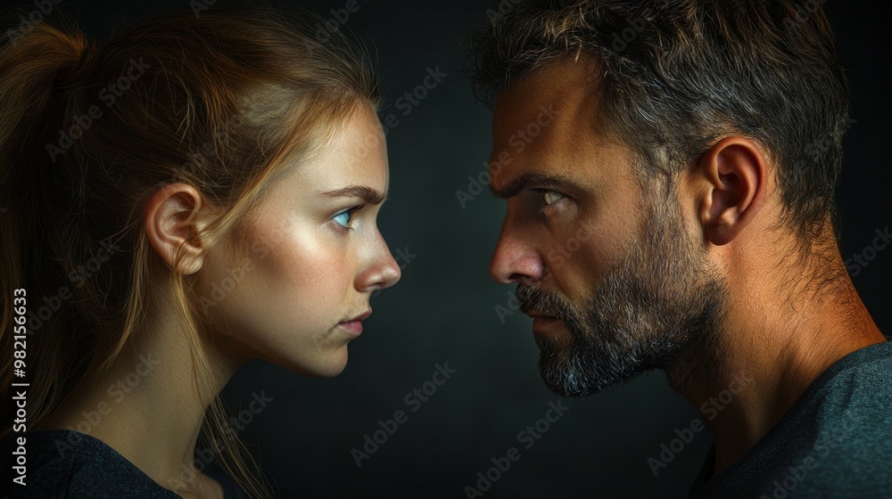 A man and a woman are currently looking at each other closely A man and a woman are currently looking at each other closely
