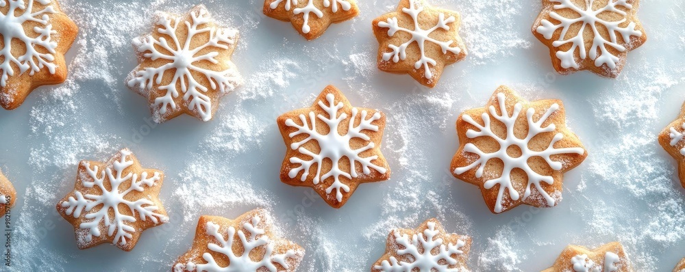 Delightful snowflake cookies decorated with icing, perfect for winter celebrations and festive gatherings. A sweet holiday treat. Delightful snowflake cookies decorated with icing, perfect for winter celebrations and festive gatherings. A sweet holiday treat.