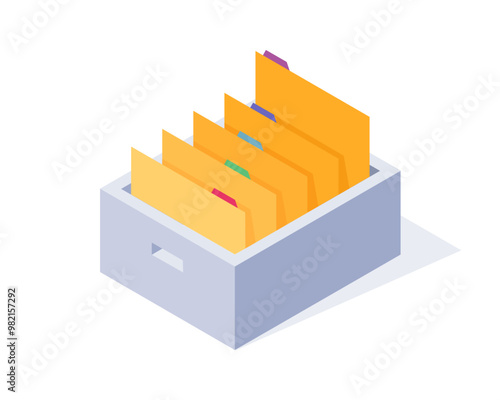 Row of folders. Organization of documents. Vector illustration in flat style.