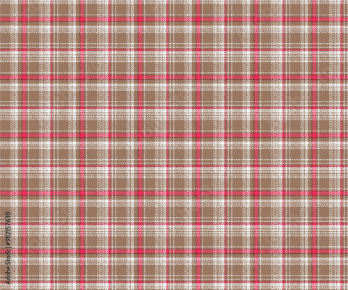 Plaid fabric pattern, brown, pink, white, seamless for textiles, and for designing clothes, skirts or decorative fabrics. Vector illustration.