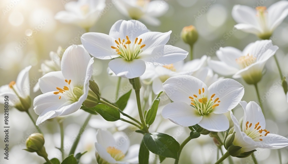 Obraz premium Peaceful and relaxing background with white flowers, Illustration