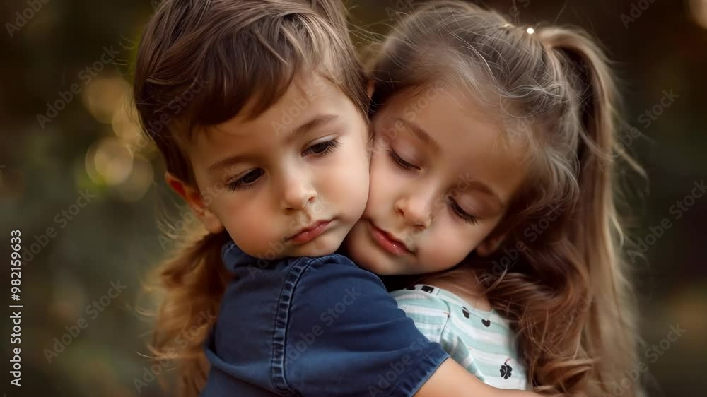 Hugging a boy and a girl close-up Hugging a boy and a girl close-up