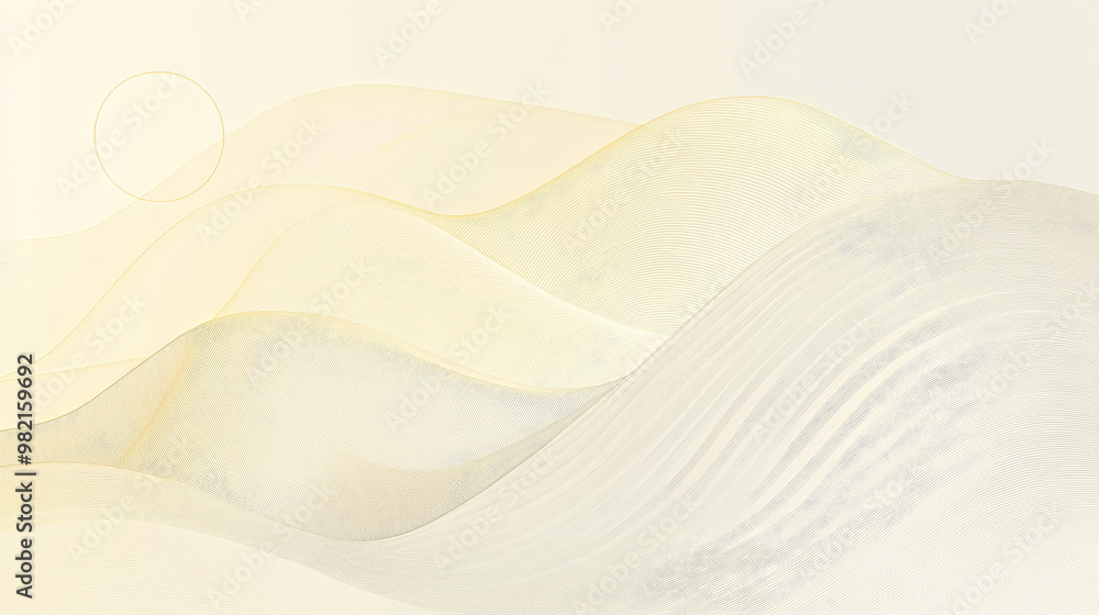 Obraz premium Muted tones of pale yellow and light cream, with smooth, abstract lines and geometric elements, creating a minimalist backdrop for a sophisticated presentation.