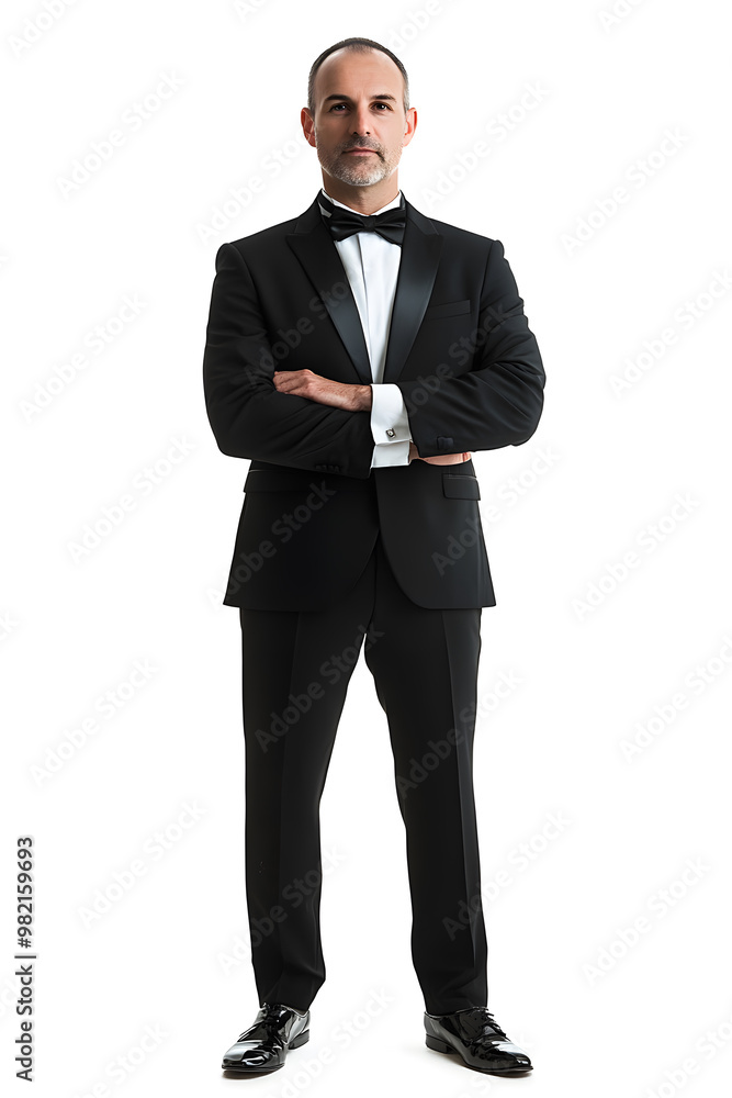 Corporate businessman in black suit standing front view isolated on white background Corporate businessman in black suit standing front view isolated on white background