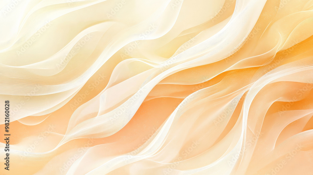 Fototapeta premium Gradient from warm peach to light yellow, with flowing white wavy lines gently rippling across the background, adding harmony and motion.