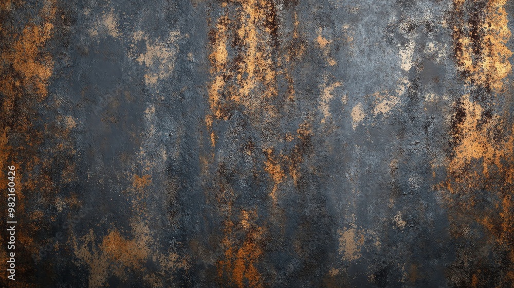 Close up of rustic metal texture with a dark grey base and rusty orange spots. Close up of rustic metal texture with a dark grey base and rusty orange spots.