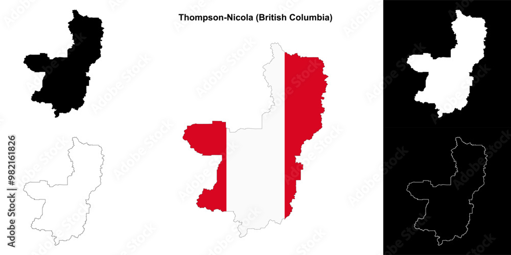Fototapeta premium Thompson-Nicola district (British Columbia) outline map set