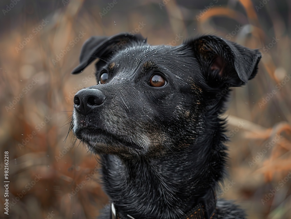 Close-up Portrait of a Black Dog with Wet Fur Close-up Portrait of a Black Dog with Wet Fur