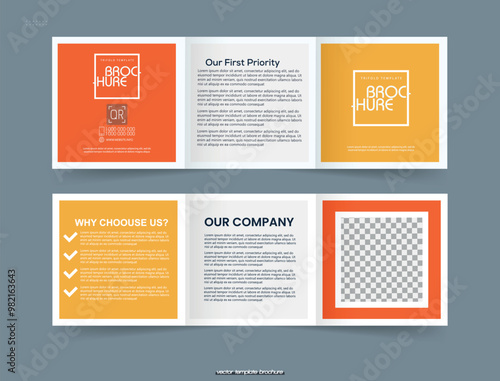 Square Tri-fold Brochure Mockup. Flyer and Leaflet, Cards Landing. Vector illustration
