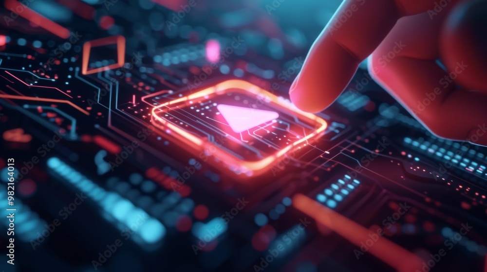Futuristic Digital Play Button Interface Futuristic Digital Play Button Interface