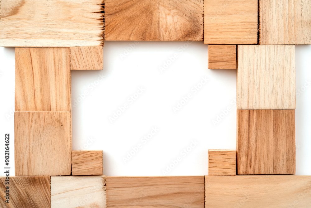 Naklejka premium Wooden blocks create a rustic frame for any creative project, ideal for backgrounds or as a decorative element in design.