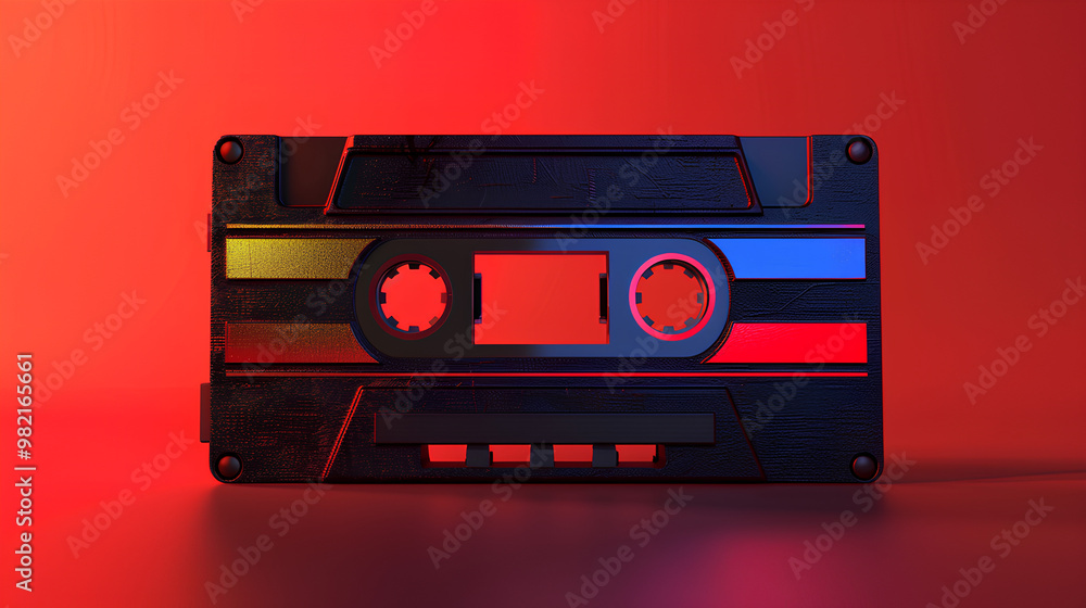 Fototapeta premium old tape cassette with red background