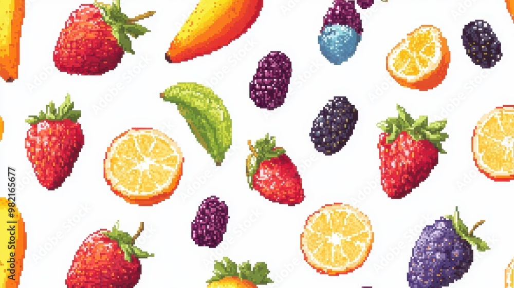 Pixel fruit icon set for games or mobile apps on color background, colorful pixel art with berries and exotic fruits, old style 8 bit icons,Retro pixel art food,vector collection,copy space. Pixel fruit icon set for games or mobile apps on color background, colorful pixel art with berries and exotic fruits, old style 8 bit icons,Retro pixel art food,vector collection,copy space.