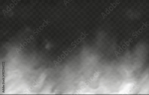 Vector realistic cloud, smoke or fog on isolated transparent background. Cloud png. Cloud, smoke, fog png.