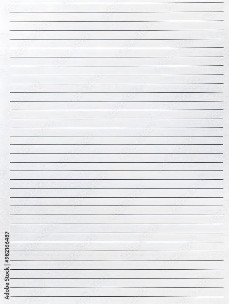 Notebook Lined Paper Background with horizontal lines neatly spaced across a clean white sheet Notebook Lined Paper Background with horizontal lines neatly spaced across a clean white sheet