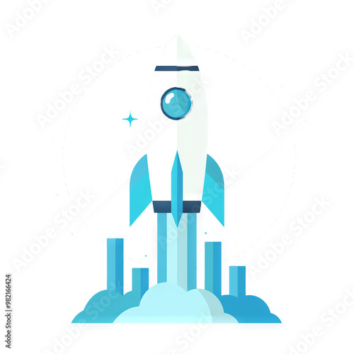 A stylized illustration of a rocket launching into space, representing themes of innovation, growth, and success.