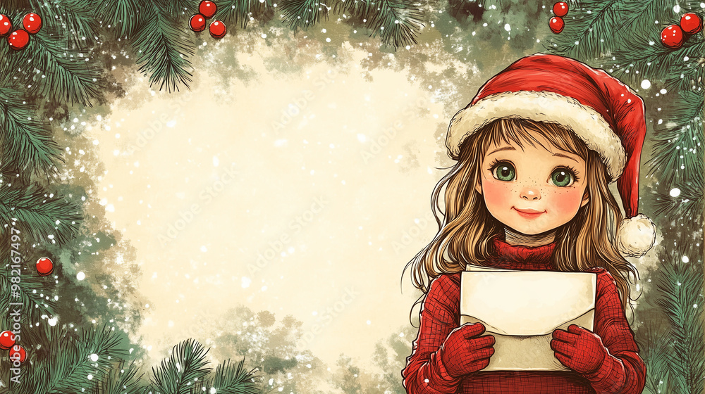 Child In Santa Hat Holding Letter Against Christmas Background With Copy Space
Child In Santa Hat Holding Letter Against Christmas Background With Copy Space