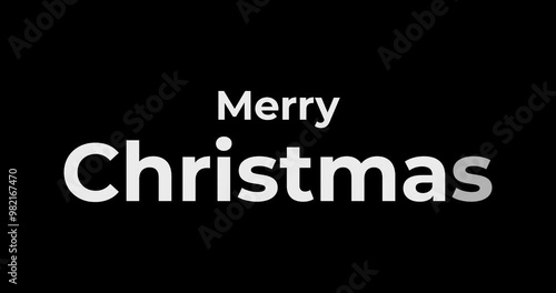 Merry Christmas title printed text of individual letters animated on black background. Sequentially printed holiday wish. Video 4K animation