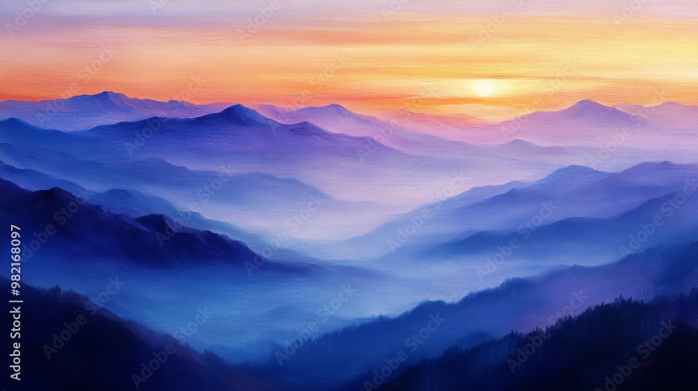 A Serene Sunrise Over Misty Mountain Ranges