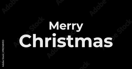 Merry Christmas title flashing text of individual letters animated on black background. Shimmering holiday wish. Video 4K animation