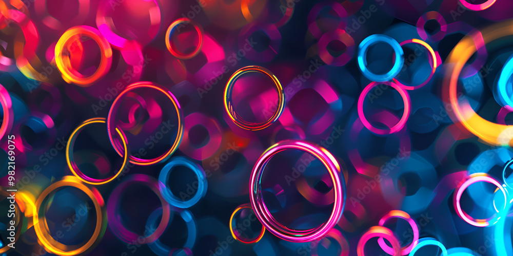 Abstract Neon Circles on Dark Background Abstract Neon Circles on Dark Background