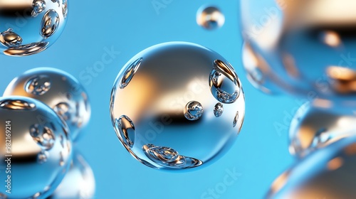 A close up shot of a large, iridescent soap bubble with smaller bubbles around it.