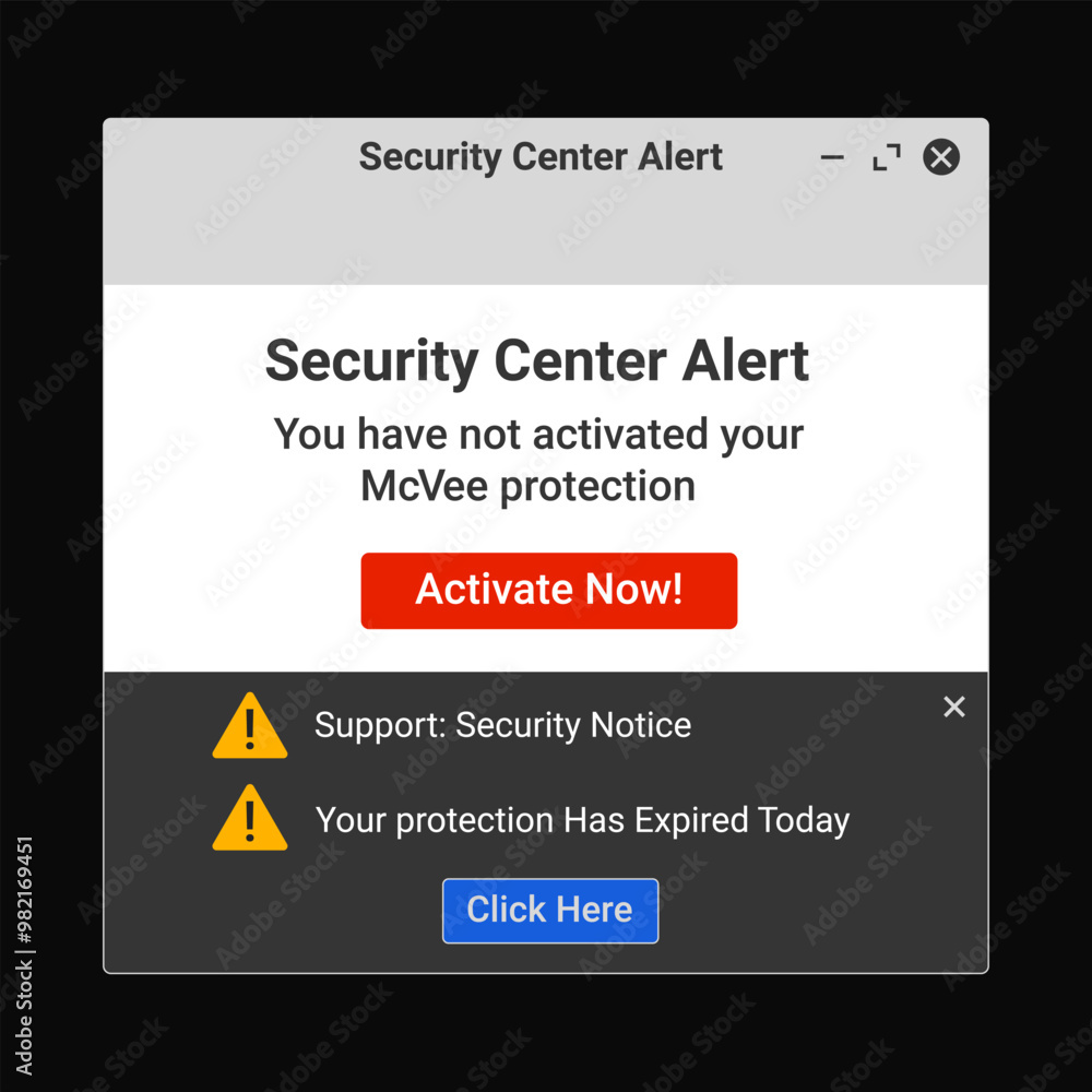 Security center alert. Activate desktop program. Digital notification popup for malware protection. Security center alert. Activate desktop program. Digital notification popup for malware protection.