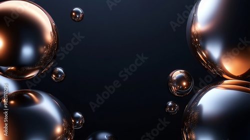 Abstract background with shiny metallic spheres.