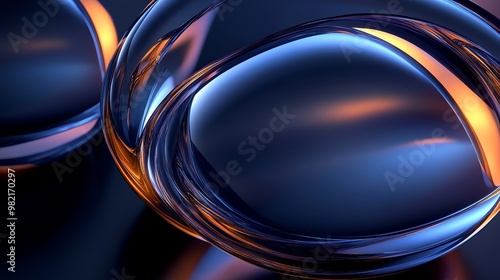Closeup abstract of a blue and orange glossy glass object.
