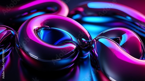 Abstract background with vibrant purple and blue glossy shapes.