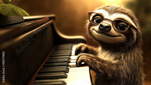 Sloth playing piano