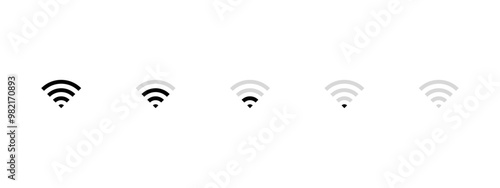 Wifi Signal Icons Set. Network signal, Internet sign. WIFI. Wifi signal strength. Wireless technology. Radio signals waves, radar, antenna, satellite signal symbols vector.